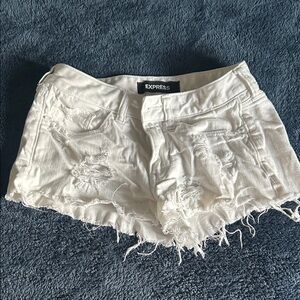 Express White Distressed Denim Cutoff Shorts - Women's